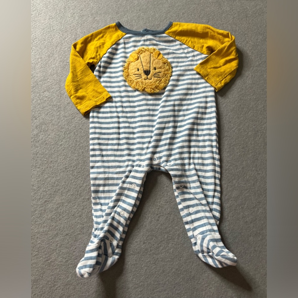 Mud Pie Sleeper Baby Boys 3-6 Months Striped Lion Blue Yellow Safari Animal